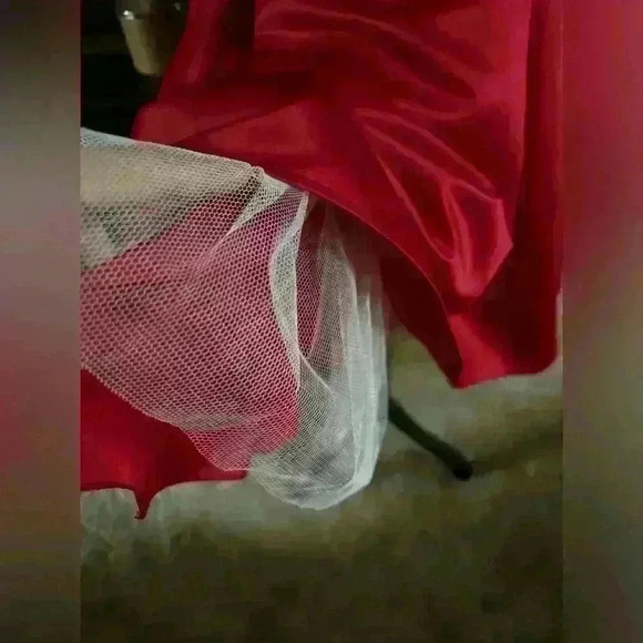 HAVANA COUTURE RED SATIN BLACK LACE FULL CIRCLE PARTY HOLIDAY SKIRT SIZE S-M - Picture 4 of 8